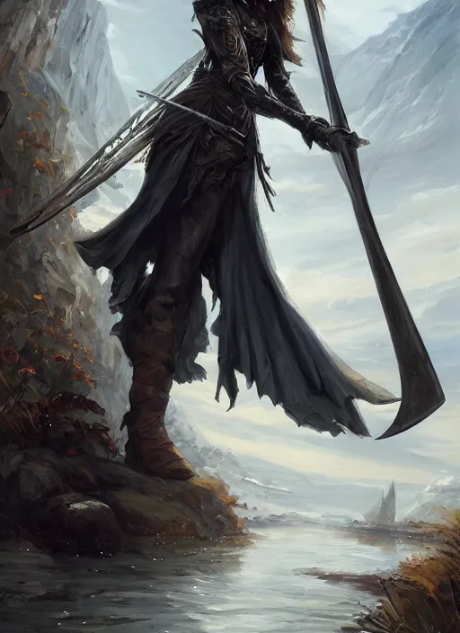 Prompt: blackflame friede holding is scythe of frost by vladimir volegov and alexander averin and peder mørk mønsted and ross tran and raphael lacoste