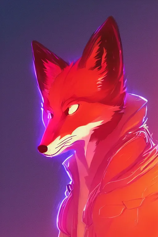 Image similar to a fox fursona, trending on artstation, by kawacy, furry art, digital art, cyberpunk, high quality, neon backlighting