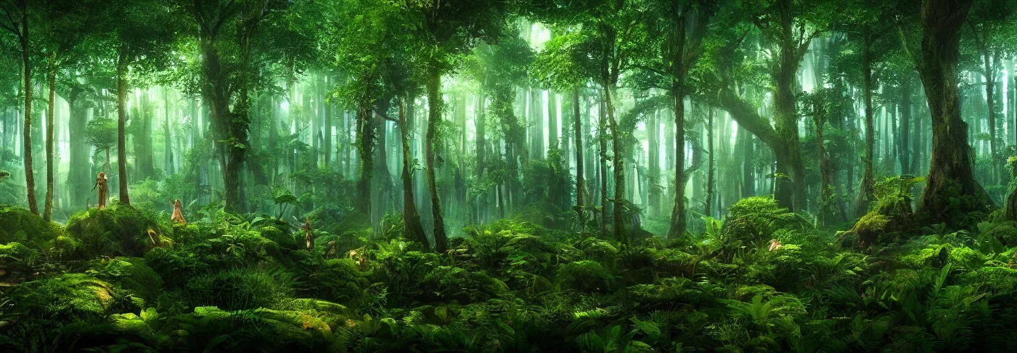 Image similar to a forest, plants glowing at night, wide shot, cinematic, ultra realistic, ultra detailed, in style of avatar movie