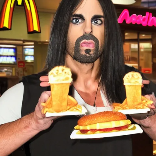 Prompt: criss angel mindfreak levitating over mcdonalds