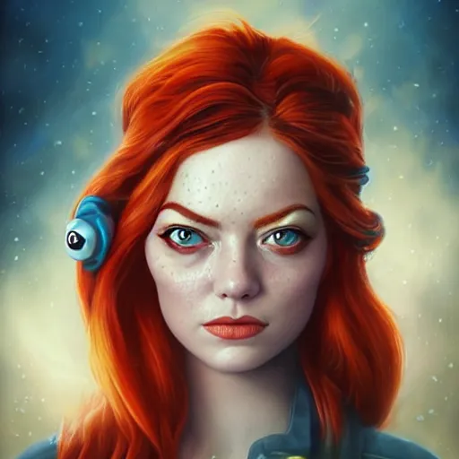 Image similar to underwater pirate portrait of emma stone, pixar style, by tristan eaton stanley artgerm and tom bagshaw.