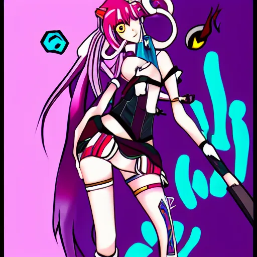 Image similar to jinx from league of legends full body portrait in the style of anime, cinematic