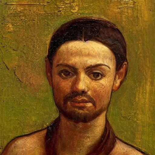 Prompt: fayum portrait, frog on a lily pad