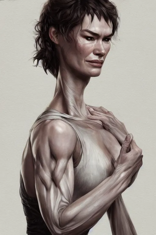 Image similar to lena headey, anatomy, only two hands, highly detailed, digital painting, artstation, concept art, smooth, sharp focus, illustration, unreal engine 5, 8 k, art by art by artgerm and greg rutkowski and edgar maxence