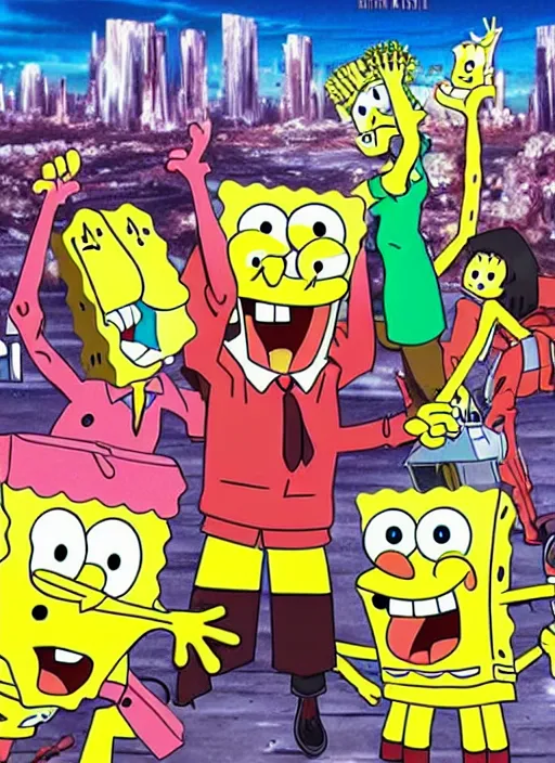 Prompt: spongebob end of evangelion movie poster