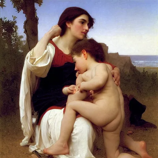 Image similar to far easterner has a conversation with a westerner, by bouguereau