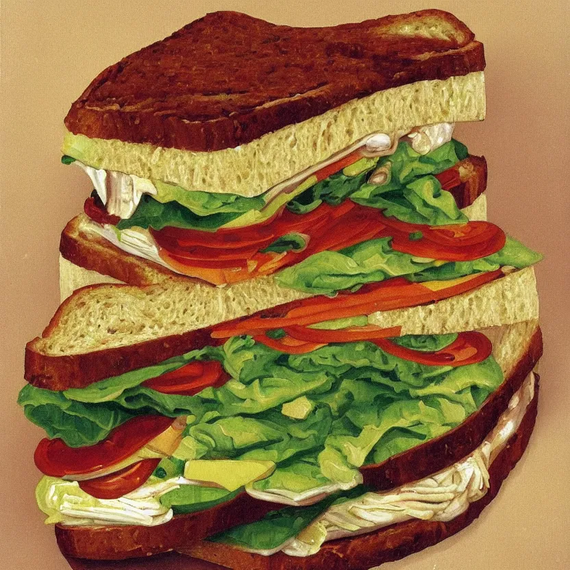 Image similar to a painting of a sandwich by m. c. escher.