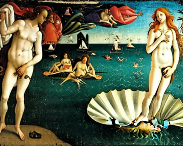 Image similar to THE BIRTH OF VENUS by SANDRO BOTTICELLI painting by Hieronymus Bosch