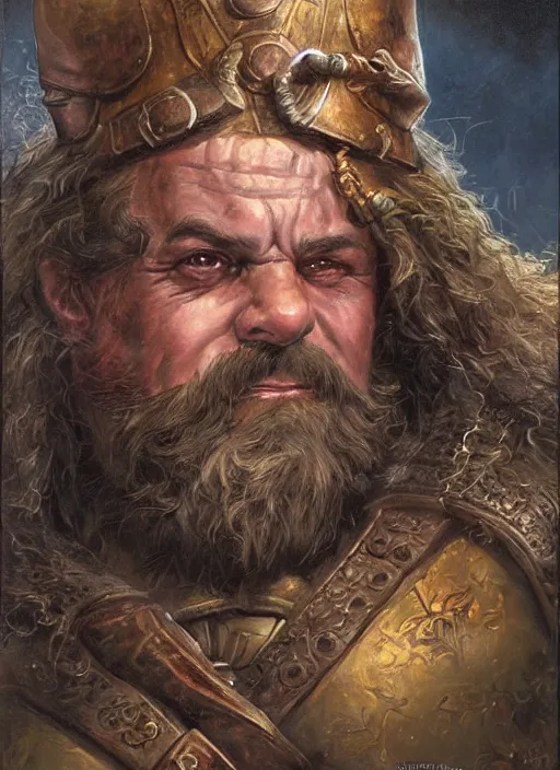Prompt: a realistic fantasy portrait painting of a male dwarf warrior, ultra detailed, art by ralph horsley, swanland, sabbas