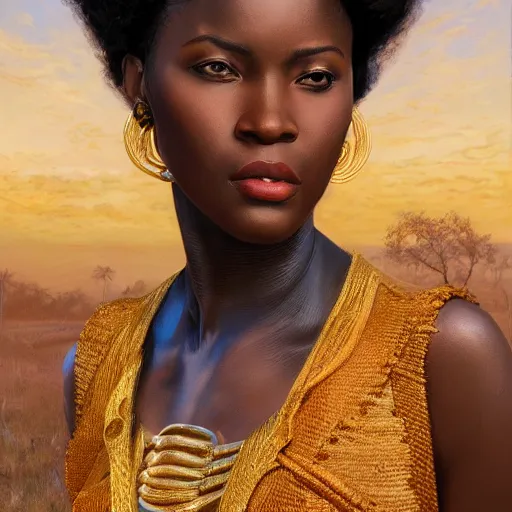 Prompt: an portrait of a west african manding queen, detailed, centered, digital painting, artstation, concept art, donato giancola, Joseph Christian Leyendecker, WLOP, Boris Vallejo, Breathtaking, 8k resolution, extremely detailed, beautiful, establishing shot, artistic, hyperrealistic, beautiful face, octane render