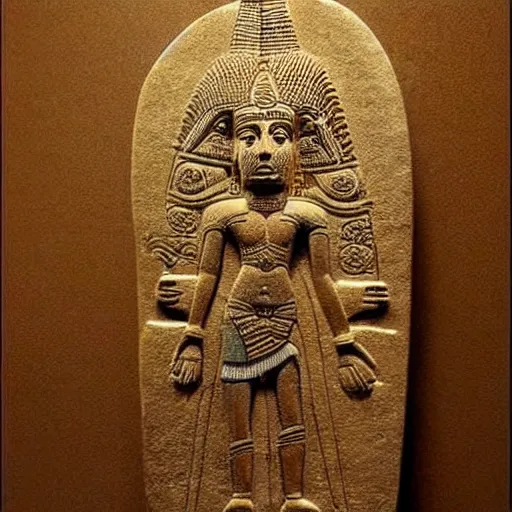 Image similar to an annunaki god on a skateboard, ancient mesopotamian artwork, very intricate, very detailed,