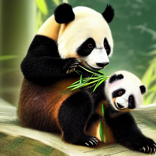 Prompt: panda eating bamboo, mystical colors, octane render, artstation