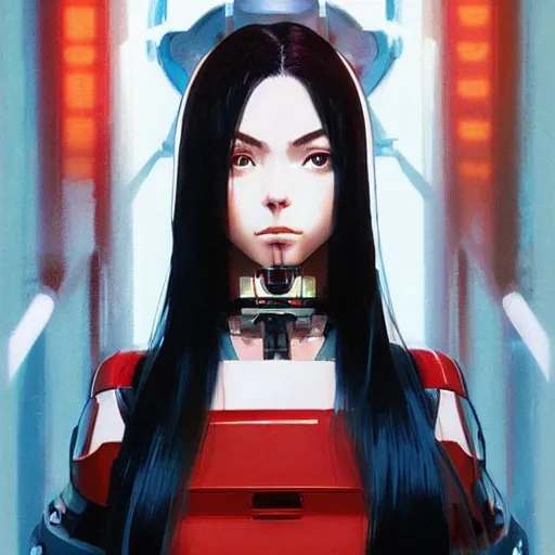 Prompt: A beautiful cyborg woman with big and cute eyes || VERY ANIME, fine-face, realistic shaded perfect face, fine details. Anime. realistic shaded lighting poster by Ilya Kuvshinov katsuhiro otomo ghost-in-the-shell, magali villeneuve, artgerm, Jeremy Lipkin and Michael Garmash and Rob Rey, trending on art station