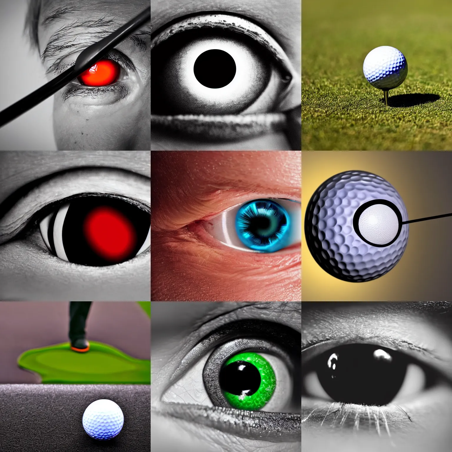 Prompt: tapping eyeball with golf club