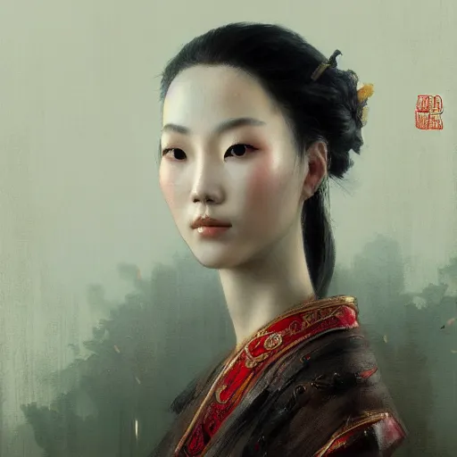 Prompt: A portrait of a Chinese beauty, ancient art, art by greg rutkowski, matte painting, trending on art station