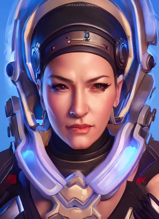 Prompt: character portrait of a fusion of Zarya from Overwatch and Zenyatta from Overwatch by ArtGerm and Tom Bagshaw, 4k, highly detailed, cinematic lighting, characters merged