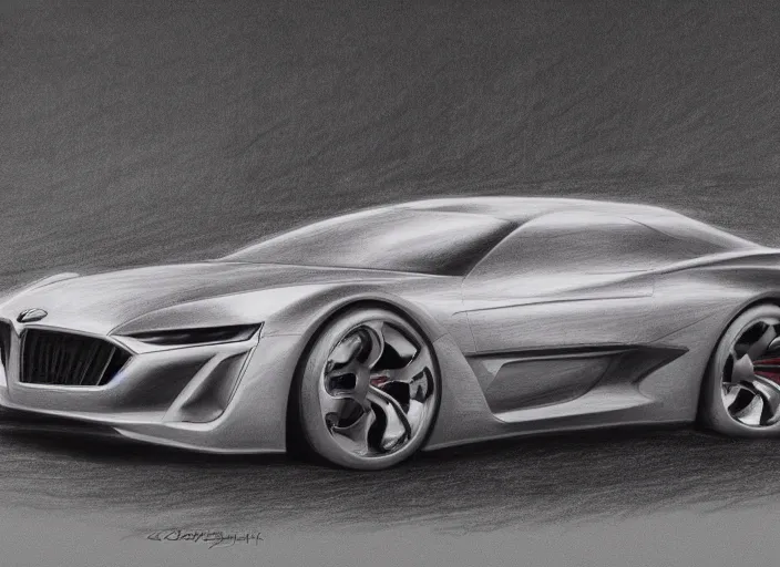 Prompt: concept non - coloring pencil drawing of a new car combined by two different genres.