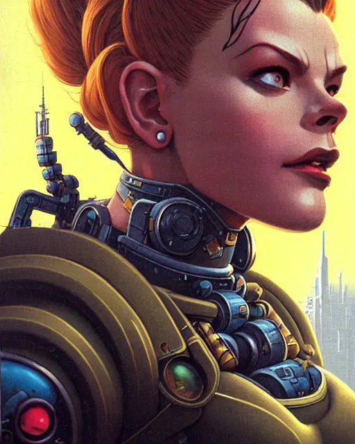 Image similar to brigitte from overwatch, character portrait, portrait, close up, concept art, intricate details, highly detailed, vintage sci - fi poster, retro future, in the style of chris foss, rodger dean, moebius, michael whelan, and gustave dore