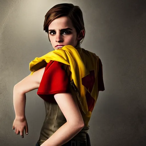 Image similar to Emma Watson a dressed as Catalan Terrorist in CSGO ,hyperrealistic, 8k UHD, studio photography, high quality, high detail, stunning lighting