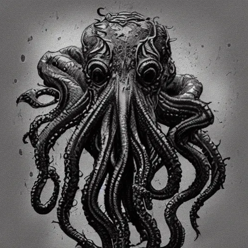 Prompt: a rough pencil sketch of cthulhu rising from a stormy sea highly detailed, dark colors, intricate, 8 k, artstation