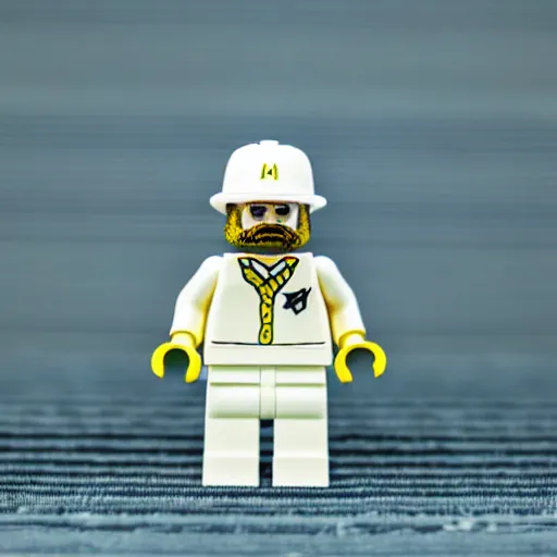 Image similar to macro photography of a minifigure of walter white walking on the carpet, 3 5 mm