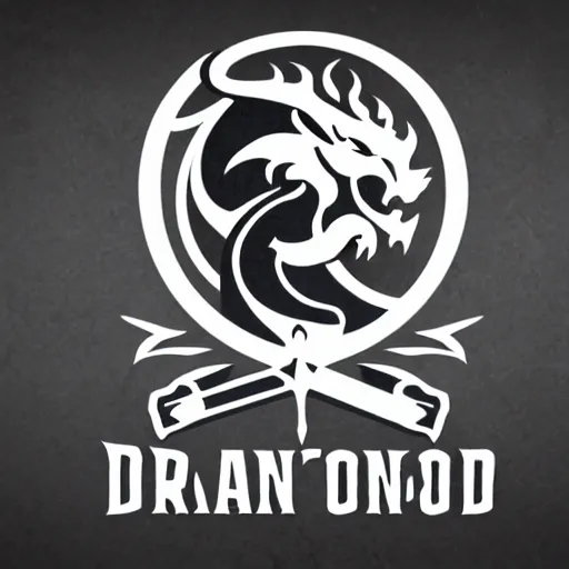 Prompt: logo of a dragon holding a shield and sword