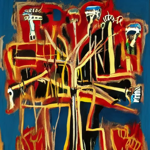 Prompt: basic composition uses the frame of the qabbalistic tree of life, basquiat