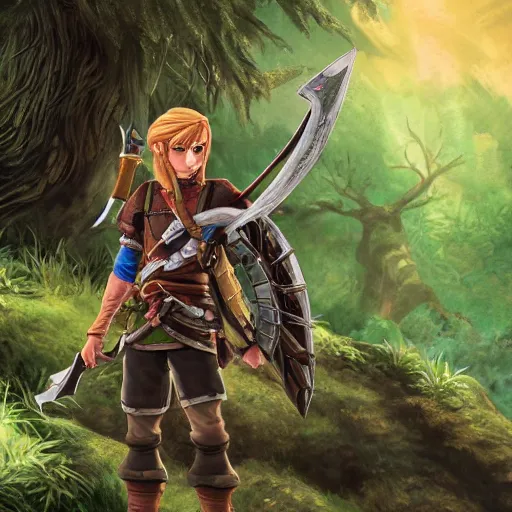 Prompt: link from breath of the wilds under the erd tree from elden ring