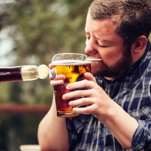 Prompt: man with down syndrome chugging beers photorealistic