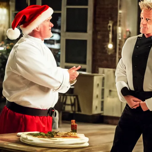 Image similar to gordon ramsey starring as the santa clause movie, movie still, 8 k