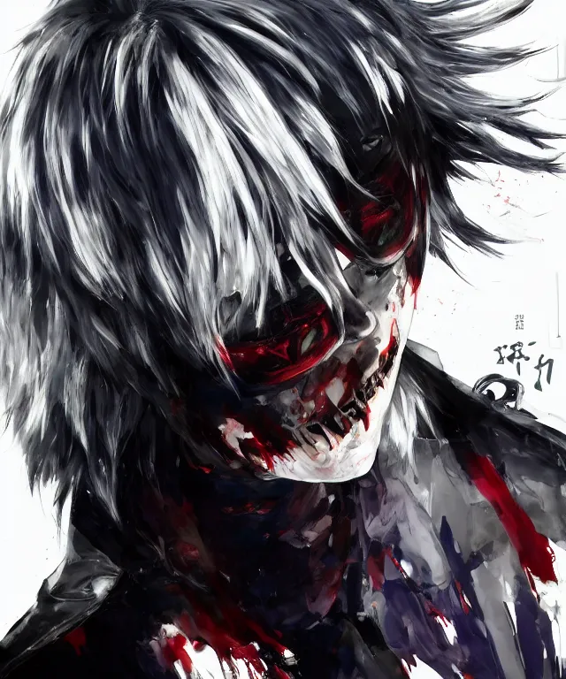 Prompt: kaneki ken, kakuja, tokyo ghoul, collaborative painting by greg ruthowski, yoshikata amano, yoji shinkawa, highly detailed, complex, exquisite and beautiful, 4 k, 8 k, artstation