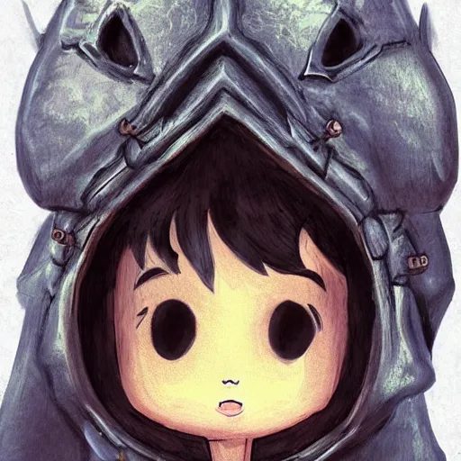 Image similar to Toddler concept art. Dark souls. Large head. Cute face.