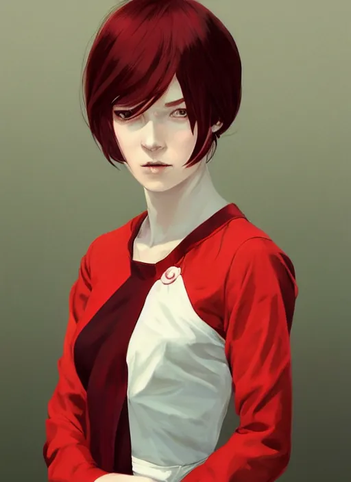 Image similar to a portrait of a 20 year old woman with red hair and a traditional silk dress with very long sleeves by ilya kuvshinov and Cushart Krentz and Gilleard James