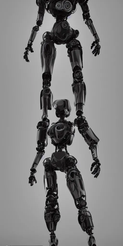 Prompt: a robot is standing in a black and white photo, a 3 d render by senior character artist, cgsociety, afrofuturism, hard surface modeling, cryengine, zbrush