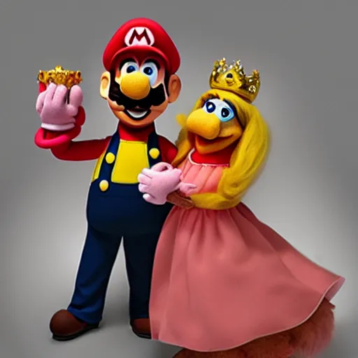 Prompt: A still of Mario and Princess Peach as muppets, photo real, photographic, photograph, artstation, trending, award winning, epic lighting, featured