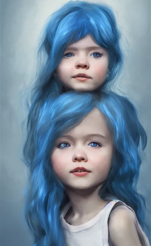Prompt: little happy girl with blue hair, by Ilya Bondar, 8k, digital art, realistic, ultra detailed, concept art, trending on artstation