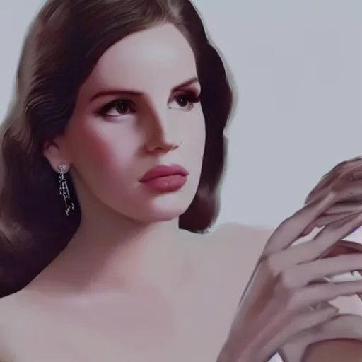 Image similar to Lana del rey in a hand cream commercial, photorealistic, detailed, studio