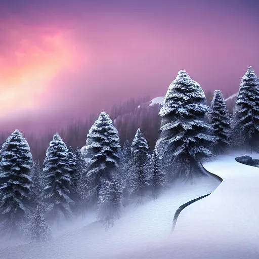 Prompt: tall snowy mountain, realistic, detailed, fog, award winning photo, sunset, 8 k