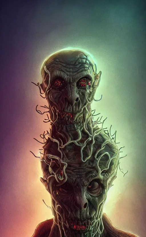 Image similar to full body portrait of Vecna from stranger things in the upside down, dynamic lighting, photorealistic, fantasy concept art, ambient lighting, atmospherical, stunning visuals, creative, cinematic, ultra detailed, trending on art station