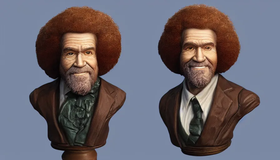 Prompt: Hand painted bust of Bob Ross, hyperdetailed, artstation, cgsociety, 8k