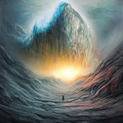 Image similar to journey to the center of the earth, artstation hall of fame gallery, editors choice, # 1 digital painting of all time, most beautiful image ever created, emotionally evocative, greatest art ever made, lifetime achievement magnum opus masterpiece, the most amazing breathtaking image with the deepest message ever painted, a thing of beauty beyond imagination or words