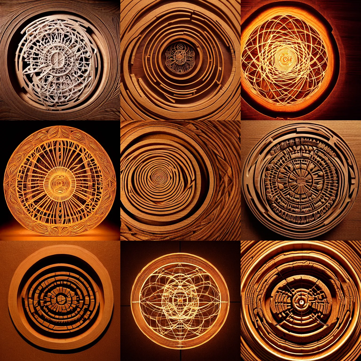 Prompt: a intricate higgs boson carved from wood, photograph, studio lighting