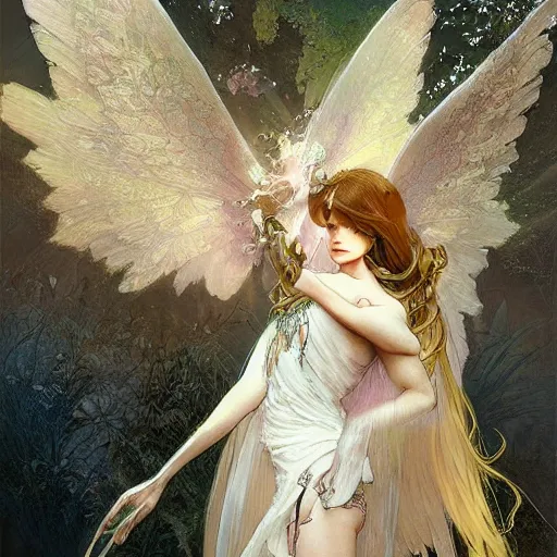 Prompt: beautiful angelic seductive fairy, fantasy, intricate, cinematic lighting, highly detailed, digital painting, artstation, smooth, sharp focus, illustration, art by Akihiko Yoshida, Greg Rutkowski and Alphonse Mucha, by Pixar