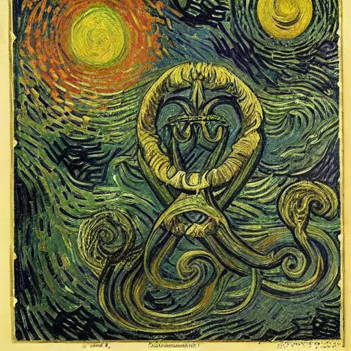 Image similar to Divine Chaos Engine by Vincent Van Gogh and Ernst Haeckel, symbolist, visionary