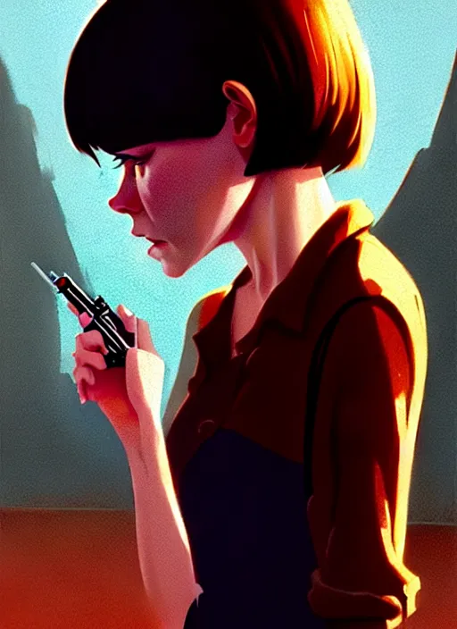 Image similar to a portrait film still of a depressed actress from a 1 9 7 0 s italian pulp fiction film looking seriously and the camera lense. by stephen bliss, greg rutkowski, loish, rhads, makoto shinkai and lois van baarle, ilya kuvshinov, rossdraws, global illumination, ultra ornate detail, imax