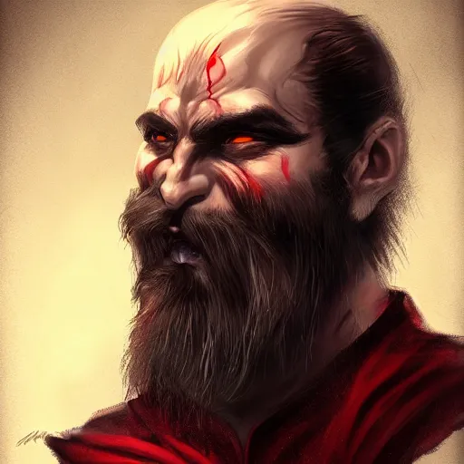 Image similar to portrait of bearded male dwarven vampire with intense evil red eyes like dracula, concept art, fantasy, artstation, hd 4 k