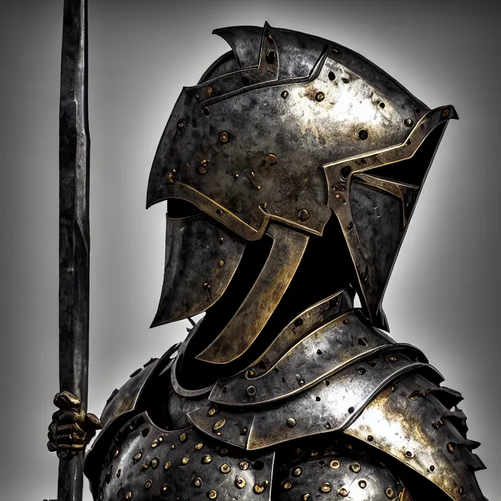 Image similar to digital art of a warrior headless, akephaloi, head in the body, with metal themed fantasy epic armour, highly detailed, hdr, smooth, sharp focus, high resolution, award - winning photo