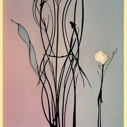 Image similar to random by aubrey beardsley, by oskar fischinger. the digital art is a beautiful & haunting work of art of a series of images that capture the delicate beauty of a flower in the process of decaying. the colors are muted & the overall effect is one of great sadness.