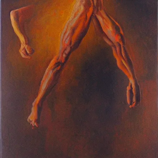 Image similar to Man arising from the ninth circle of hell. Oil painting.