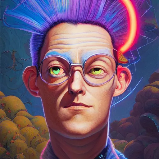 Image similar to lucky mohawk projector portrait by gaston bussierre and charles vess and james jean and erik jones and rhads, inspired by rick and morty, epic, funny, huge scale, beautiful fine face features, intricate high details, sharp, ultradetailed